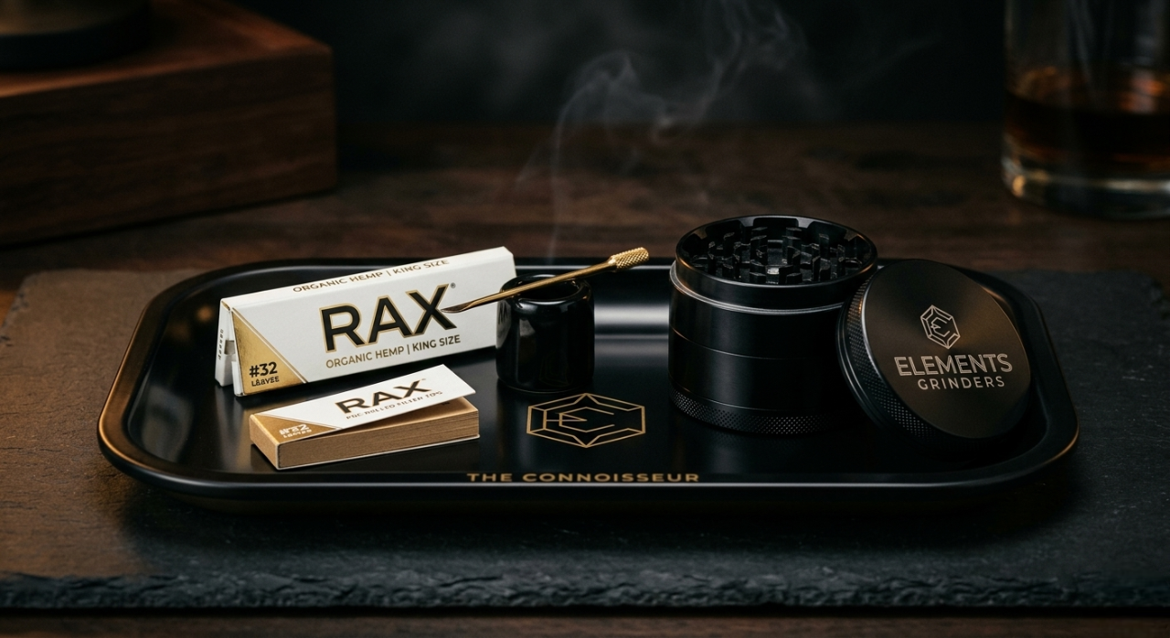 Premium smoking accessories including rolling tray and grinder
